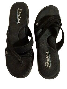 Skechers Black Slip-On Memory Foam Sandals